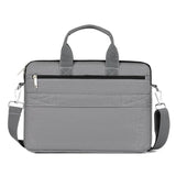 The back of a grey laptop bag on white background